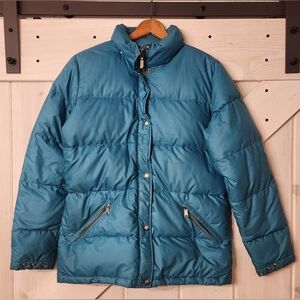 Vintage North Face Puffer Jacket. Size M. Button And Zip. Teal. Made In USA
